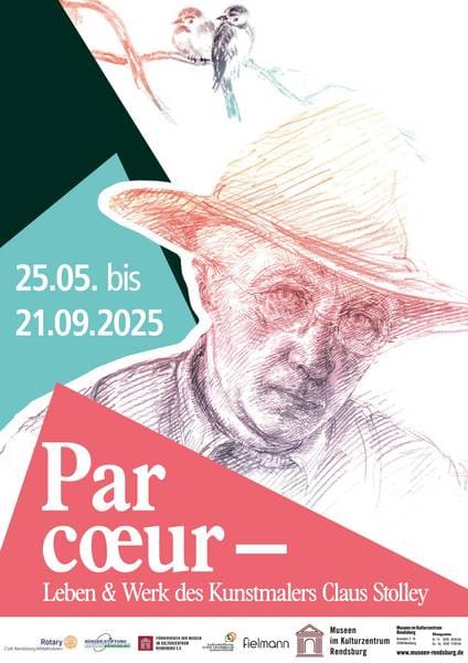 Plakat der Ausstellung mit einer gezeichneten Figur mit Hut und dem Titel „Par cœur“.